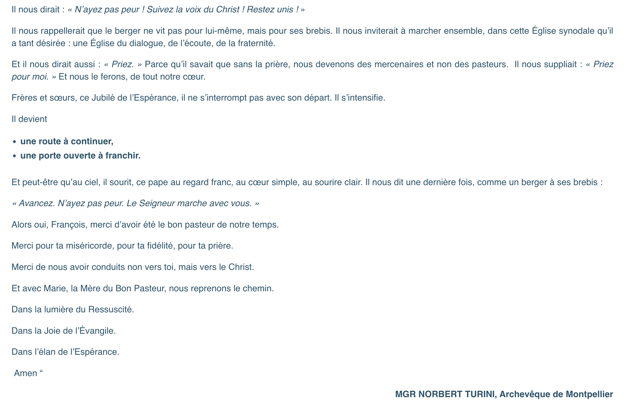 Extrait message mgr Turini